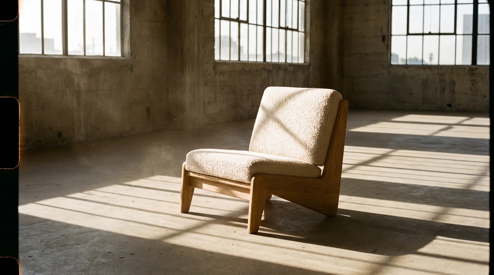 Boucle lounge chair in a sunlit loft