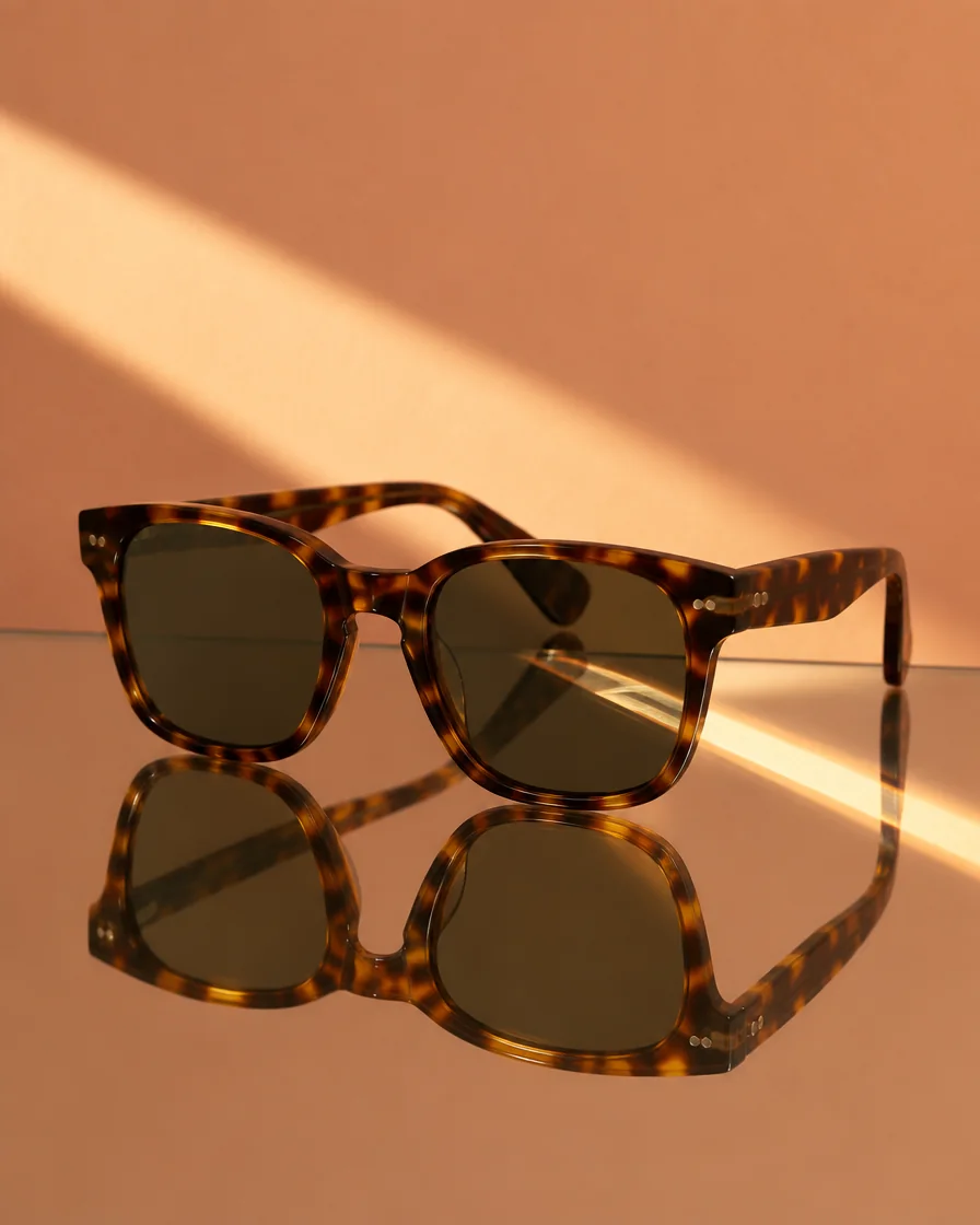 Tortoiseshell sunglasses in low sun